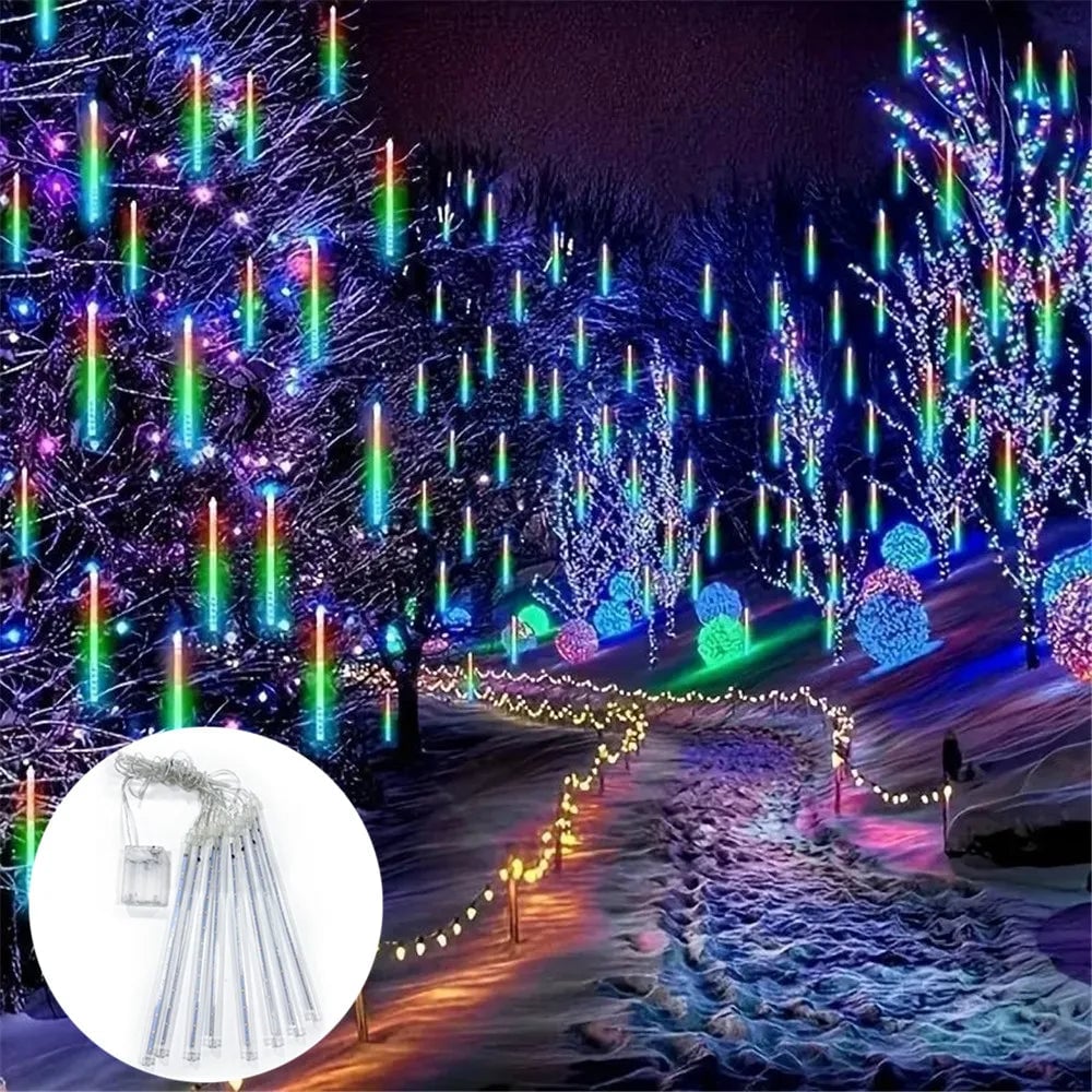 Battery Powered Meteor Shower Christmas Lights - 8 Tubes 192 LED