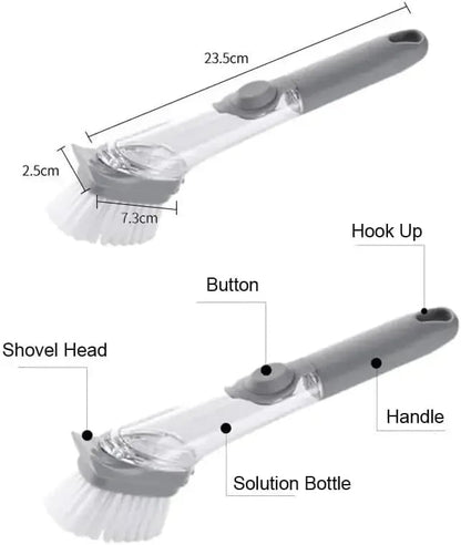 Soap Dispensing Kitchen Sponge Brush Long Handle Press Type Scrubber
