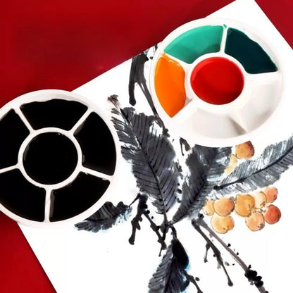 Imitation Porcelain Round Paint Palette with Lid - White Acrylic Tray