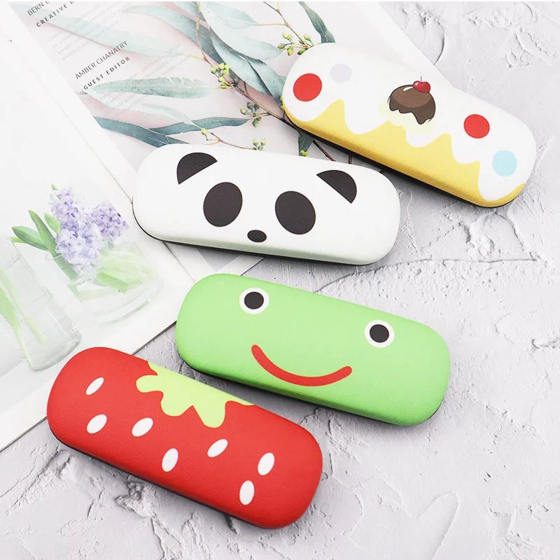 Hard Panda Kids Glasses Case with Cleaning Cloth - Portable Myopia