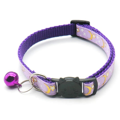 Reflective Gold Stars Moon Cat Collar with Safety Buckle Bell