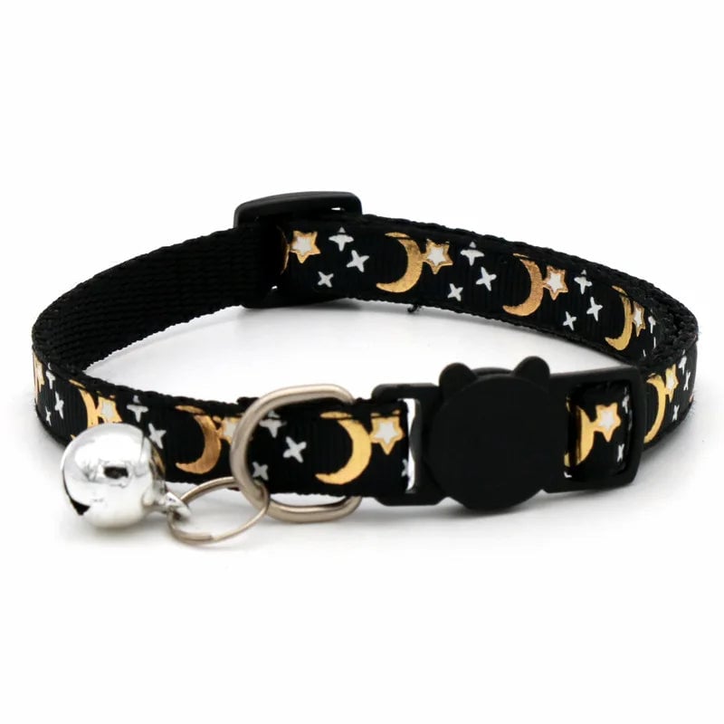 Reflective Gold Stars Moon Cat Collar with Safety Buckle Bell