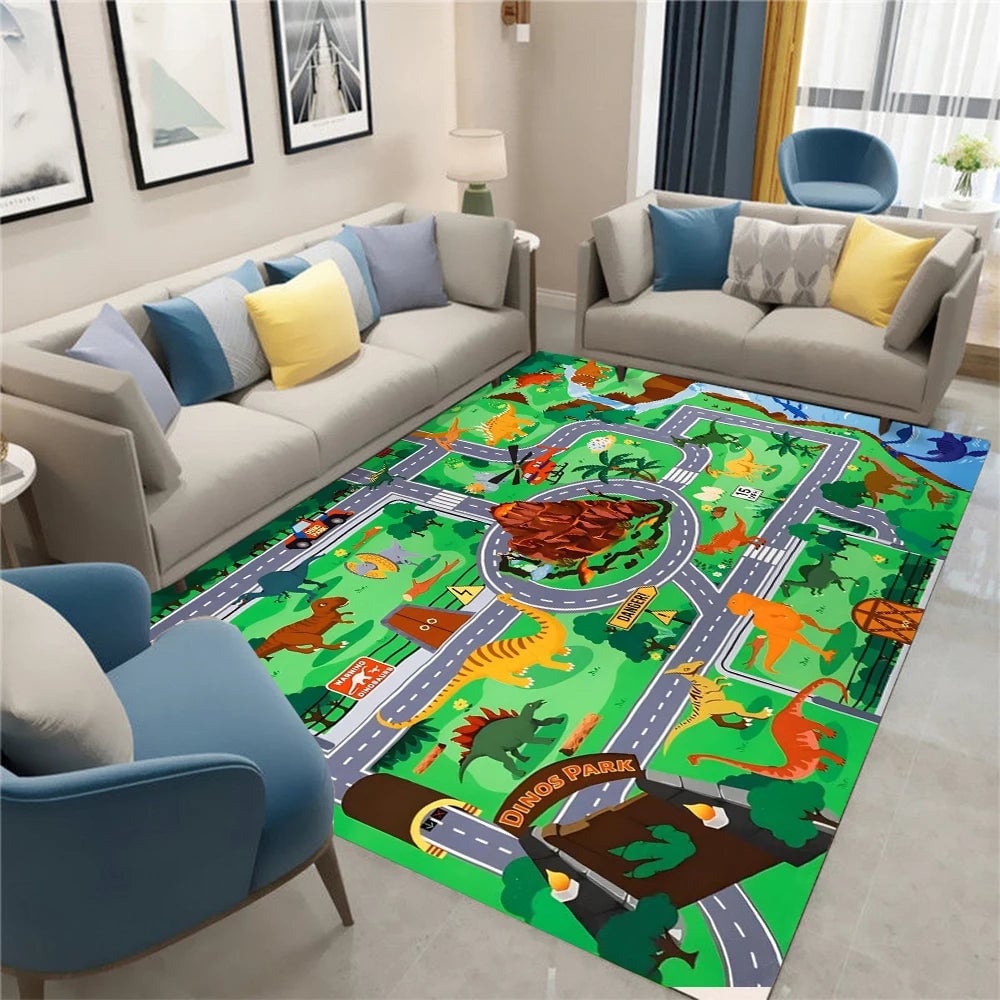 Dinosaur Track Carpet Floor Mat - Kids Educational Play Mat