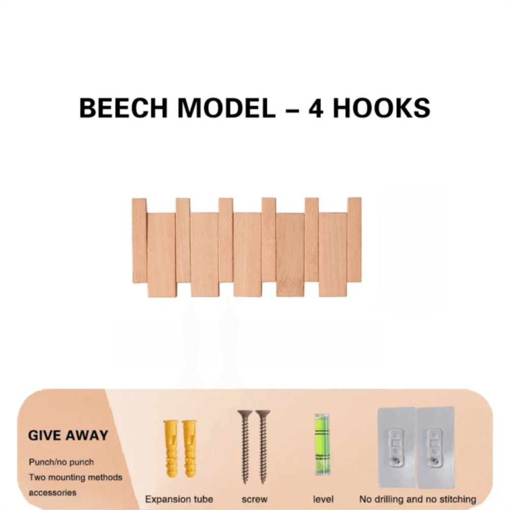 Wall Mounted Wood Coat Rack 8 Hooks Piano Key Shaped Entry Porch