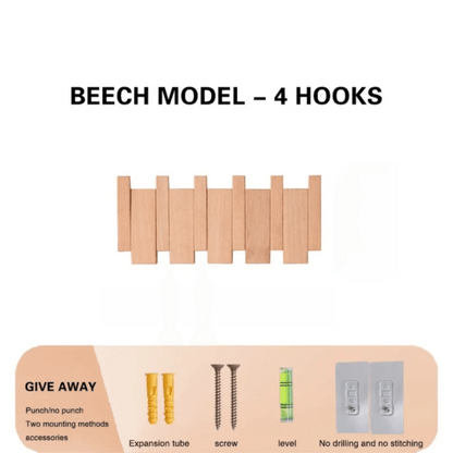 Wall Mounted Wood Coat Rack 8 Hooks Piano Key Shaped Entry Porch