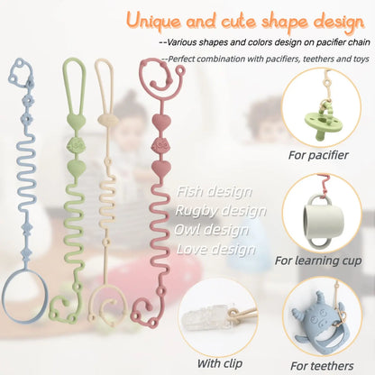 4 Adjustable Silicone Pacifier Chain Teether Toys Baby Beige