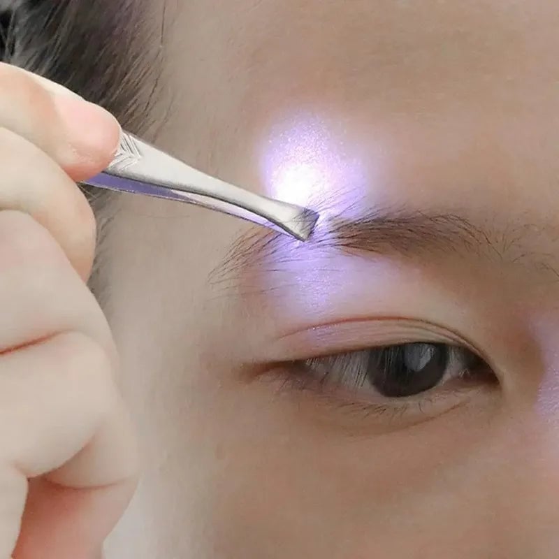 LED Lighted Stainless Steel Eyebrow Tweezers Professional Precision