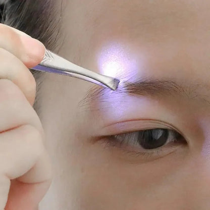 LED Lighted Stainless Steel Eyebrow Tweezers Professional Precision