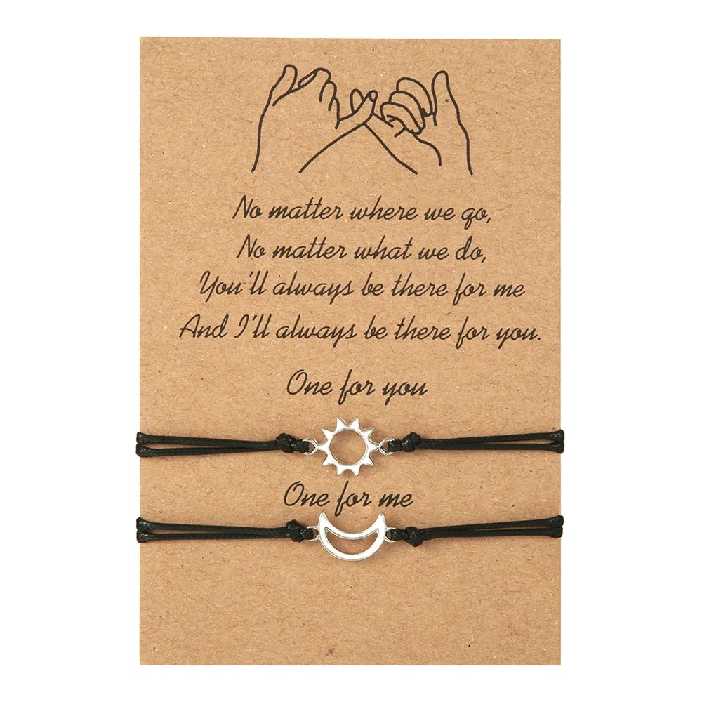 Sun Moon Card Couple Bracelets Set - Handmade Woven Rope Friendship