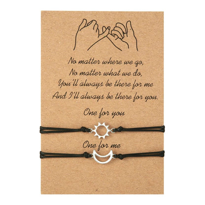 Sun Moon Card Couple Bracelets Set - Handmade Woven Rope Friendship