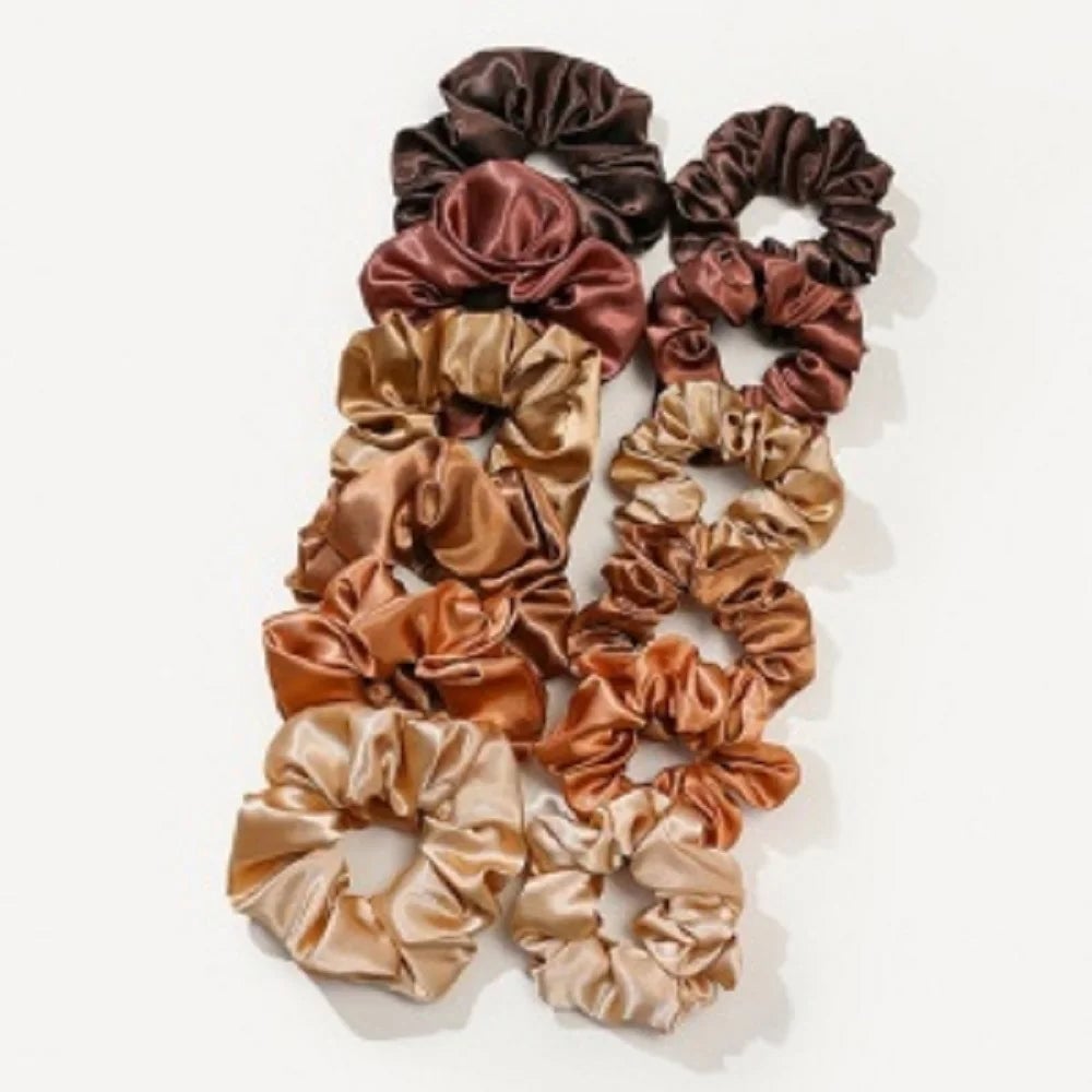 12pc Mixed Color Satin Hair Rings Elastic Ponytail Holders Women