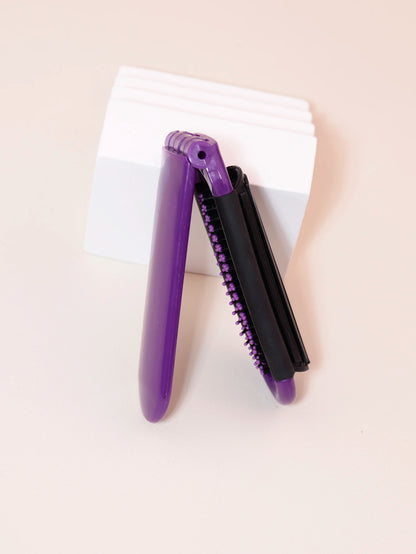 Folding Travel Mirror Hair Brush - Portable Mini Massage Wig Brush