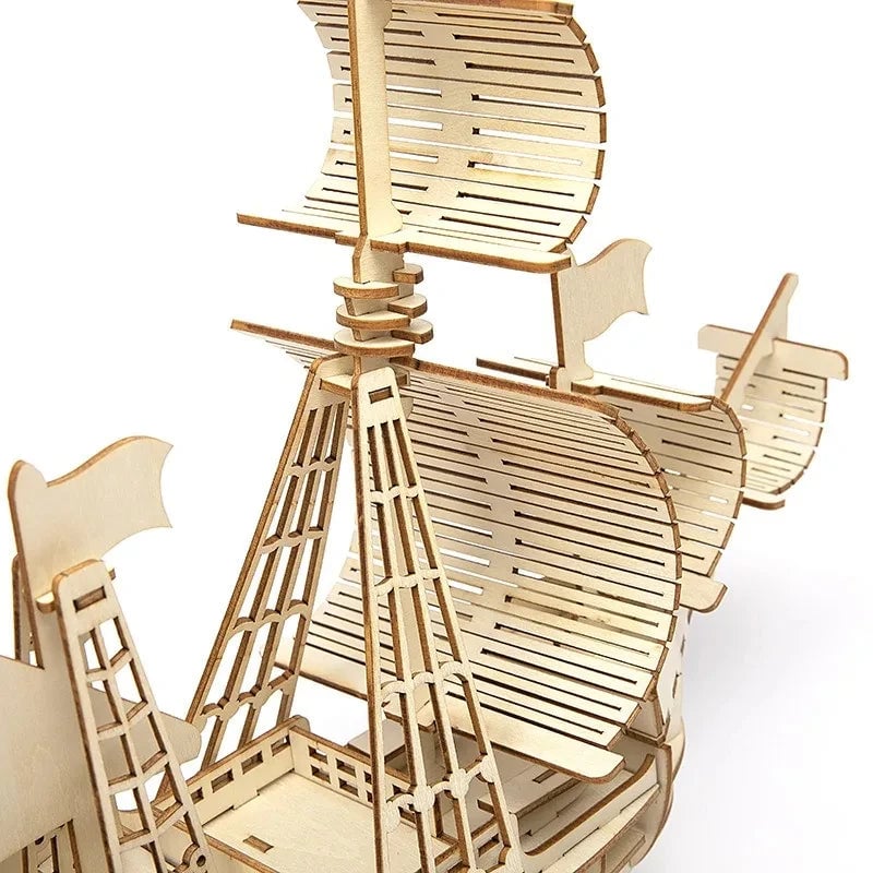 3D Wooden Sailboat Puzzle Model - DIY Assembly Craft Desktop Decor