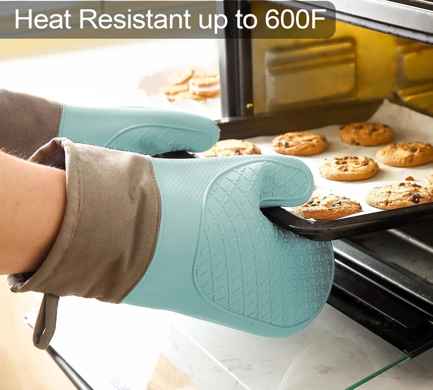 Heat Resistant Silicone Oven Gloves 600°F - 2 Piece Non-Slip Set