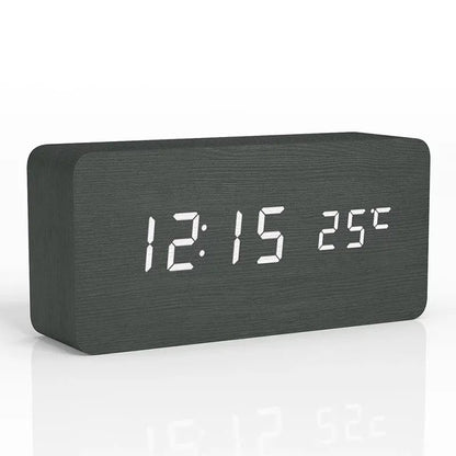 Wooden LED Digital Alarm Clock with Temperature Display Desk Clock