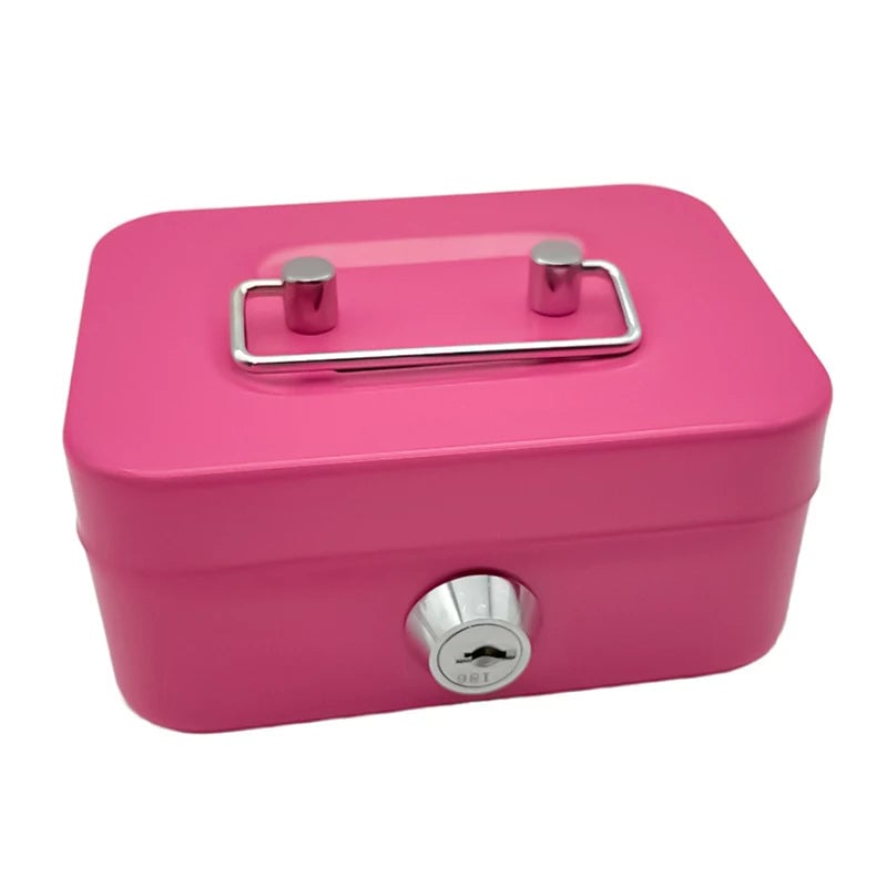 Metal Piggy Bank Box with Lock & Key - Portable Coin Money Safe