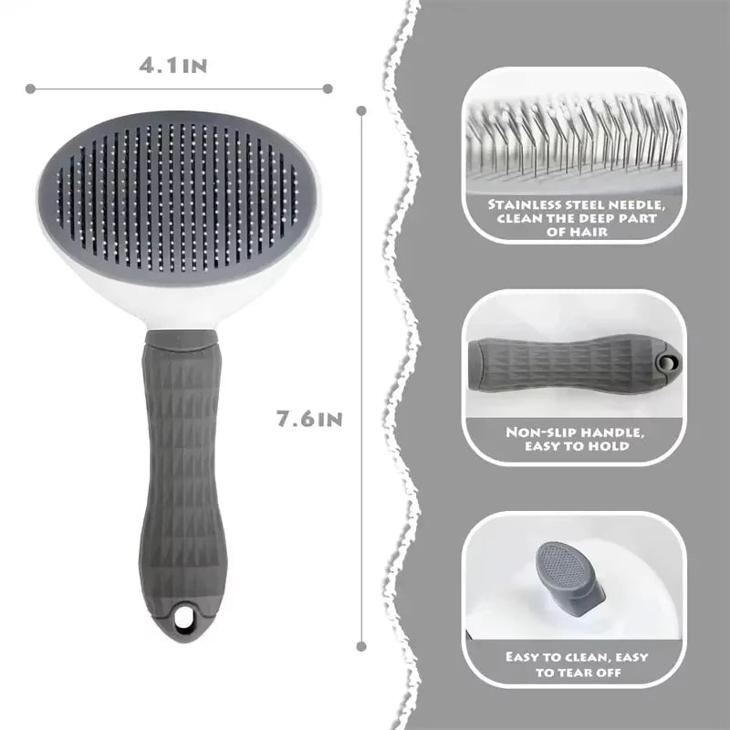 Self-Cleaning Dog Grooming Brush with Massage & Detangling Comb