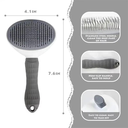 Self-Cleaning Dog Grooming Brush with Massage & Detangling Comb