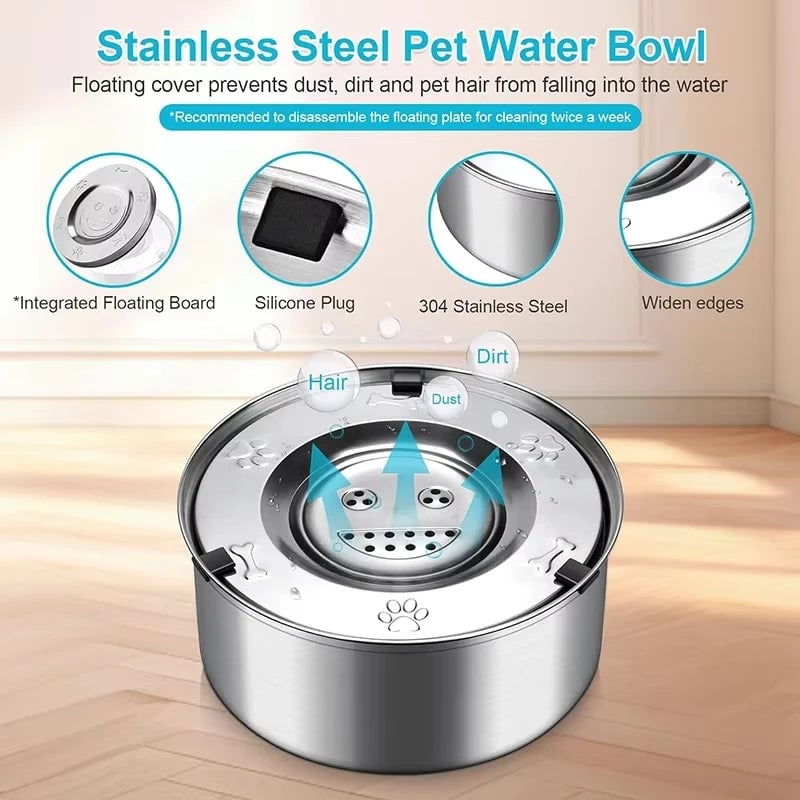 Stainless Steel No Spill Anti Splash Pet Water Bowl for Dogs Cats
