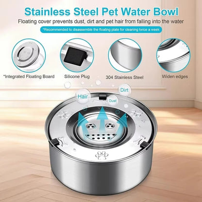 Stainless Steel No Spill Anti Splash Pet Water Bowl for Dogs Cats