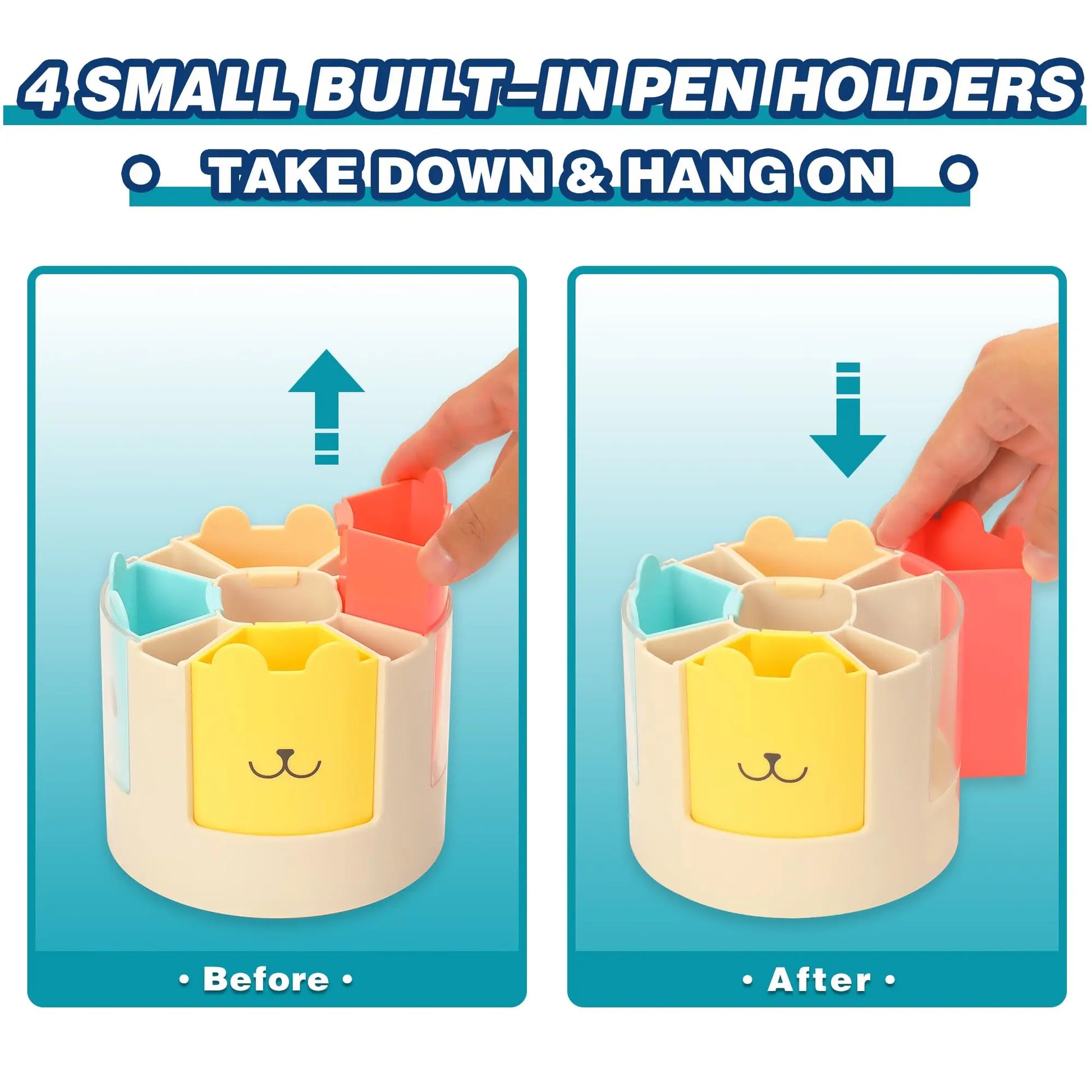 360° Rotating Pen Holder - 4 Detachable Slots Desk Organizer