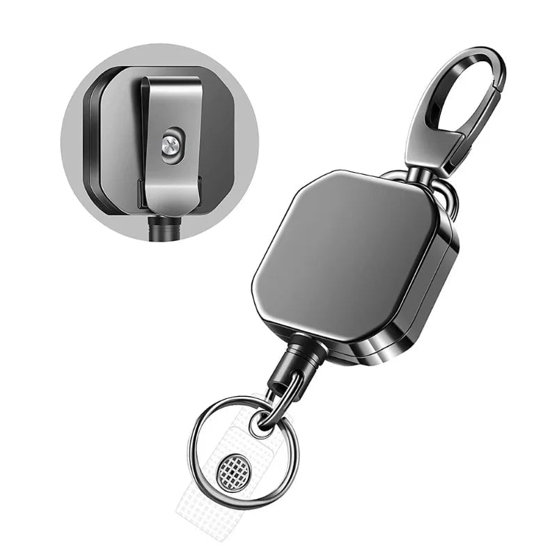 Retractable Badge Reel with Anti-Loss Buckle - Square Key Chain Clip