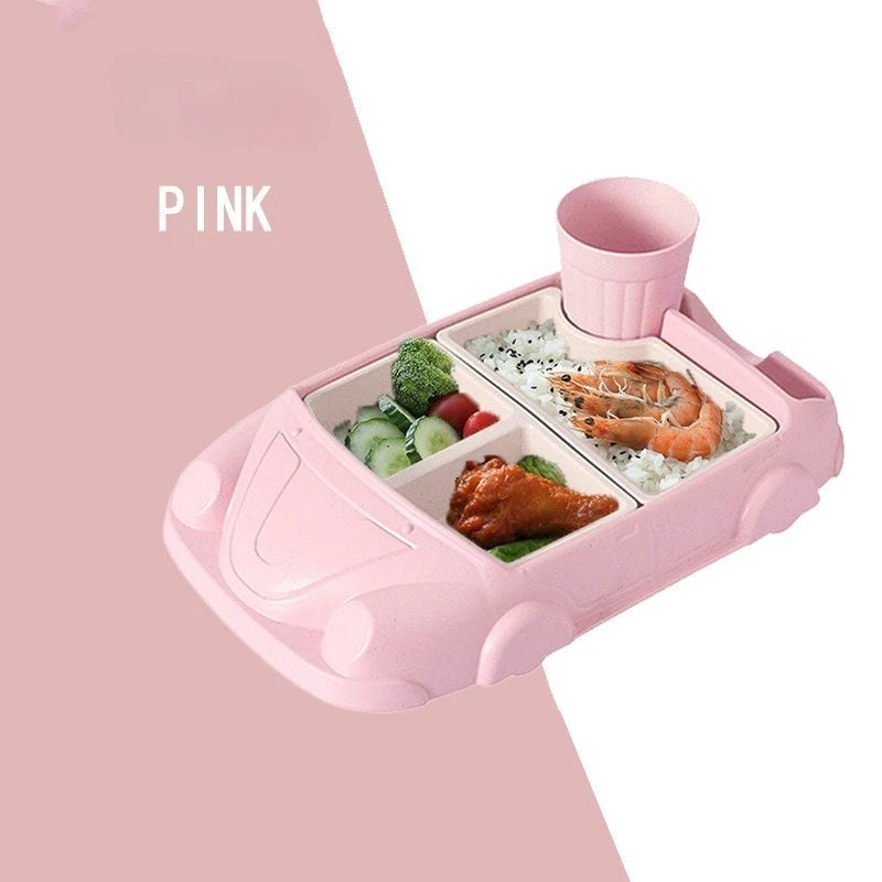Bamboo Fiber Car Shaped Baby Feeding Bowl with Divided Grids