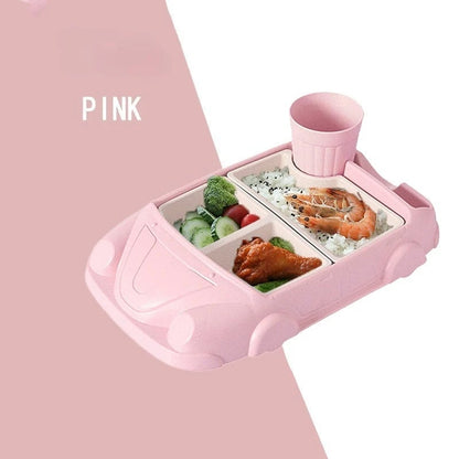 Bamboo Fiber Car Shaped Baby Feeding Bowl with Divided Grids