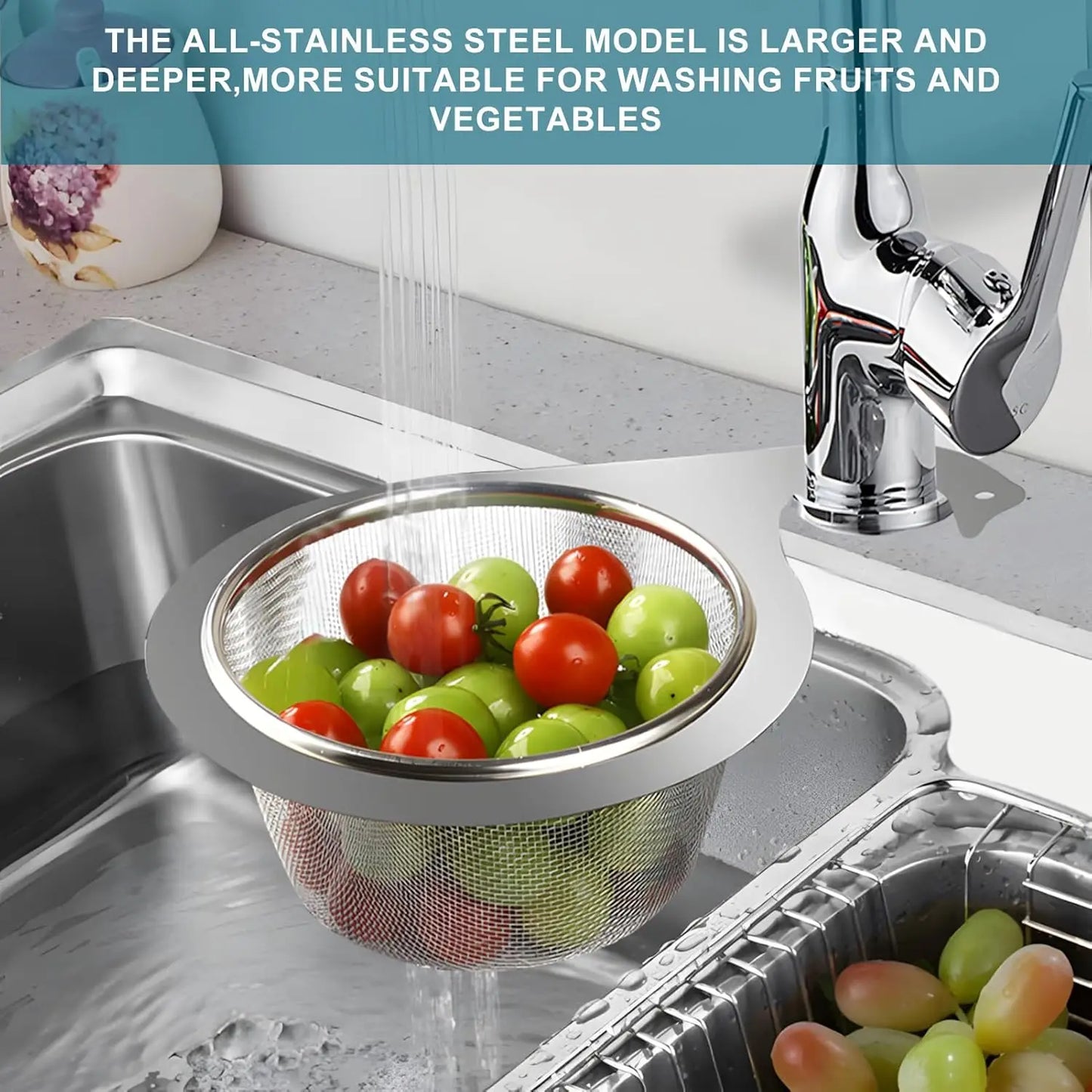 Stainless Steel Swan Sink Strainer Basket Drain Colander