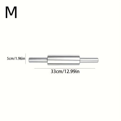 Heavy-Duty Stainless Steel Rolling Pin Anti-Slip Handle Baking