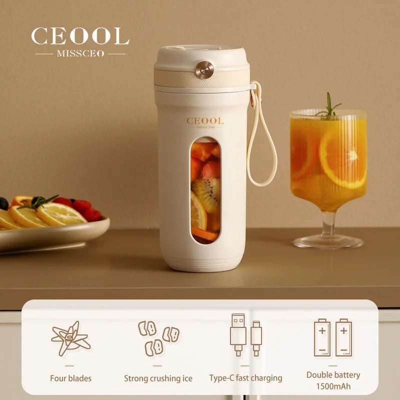 Mini Portable Electric Blender 380ml USB Rechargeable Fruit Juicer