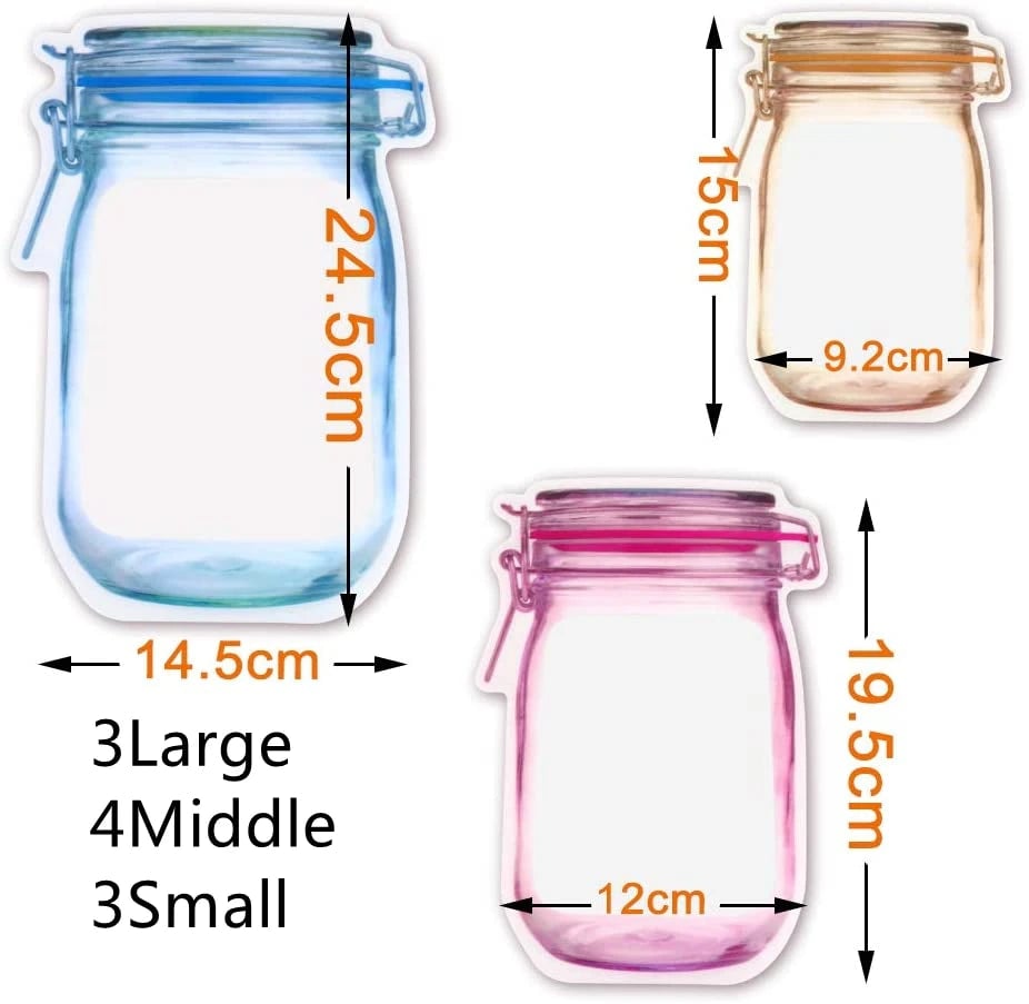 Leakproof Reusable Mason Jar Zipper Bags Multi-Size Food Storage