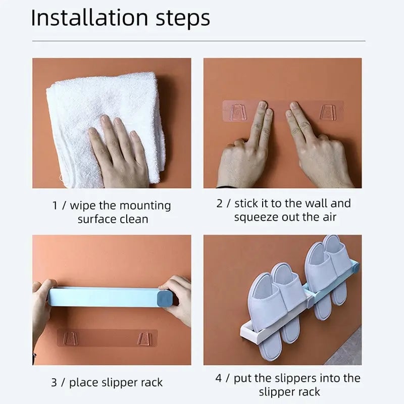 Wall Mounted Bathroom Slipper Shelf No Drill One Piece Shoe Rack