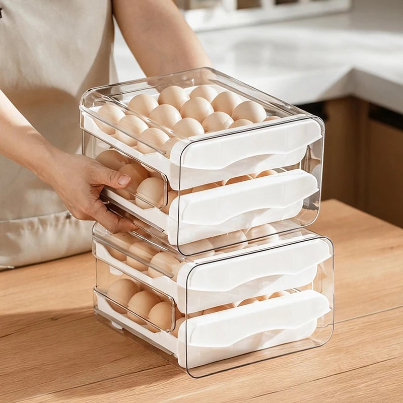 2-Layer Drawer Egg Storage Box - Large Capacity Refrigerator Organizer