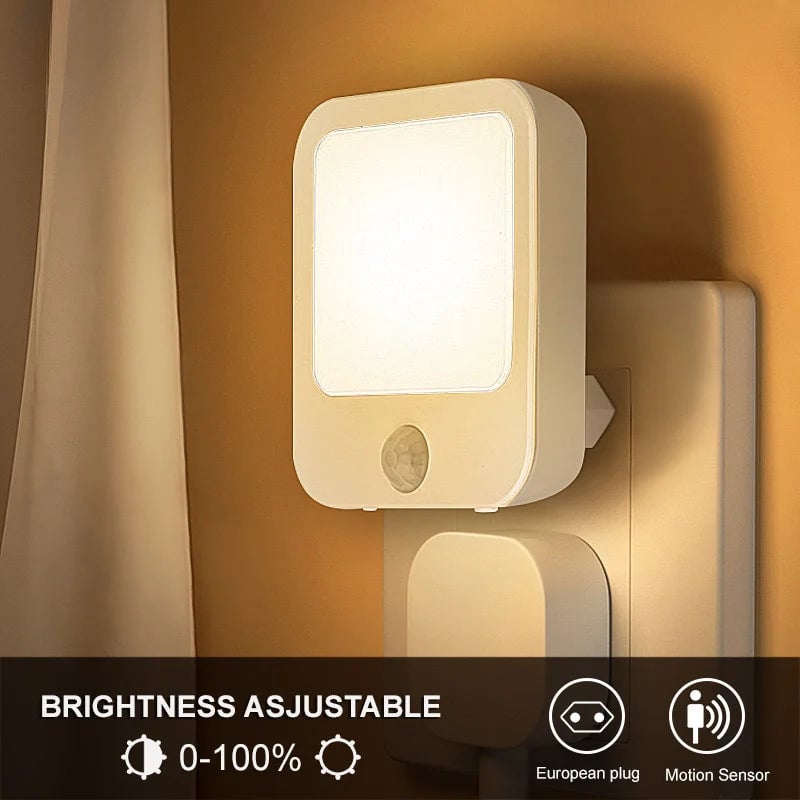 Motion Sensor LED Night Light - Wireless Bedside Lamp EU/US Plug