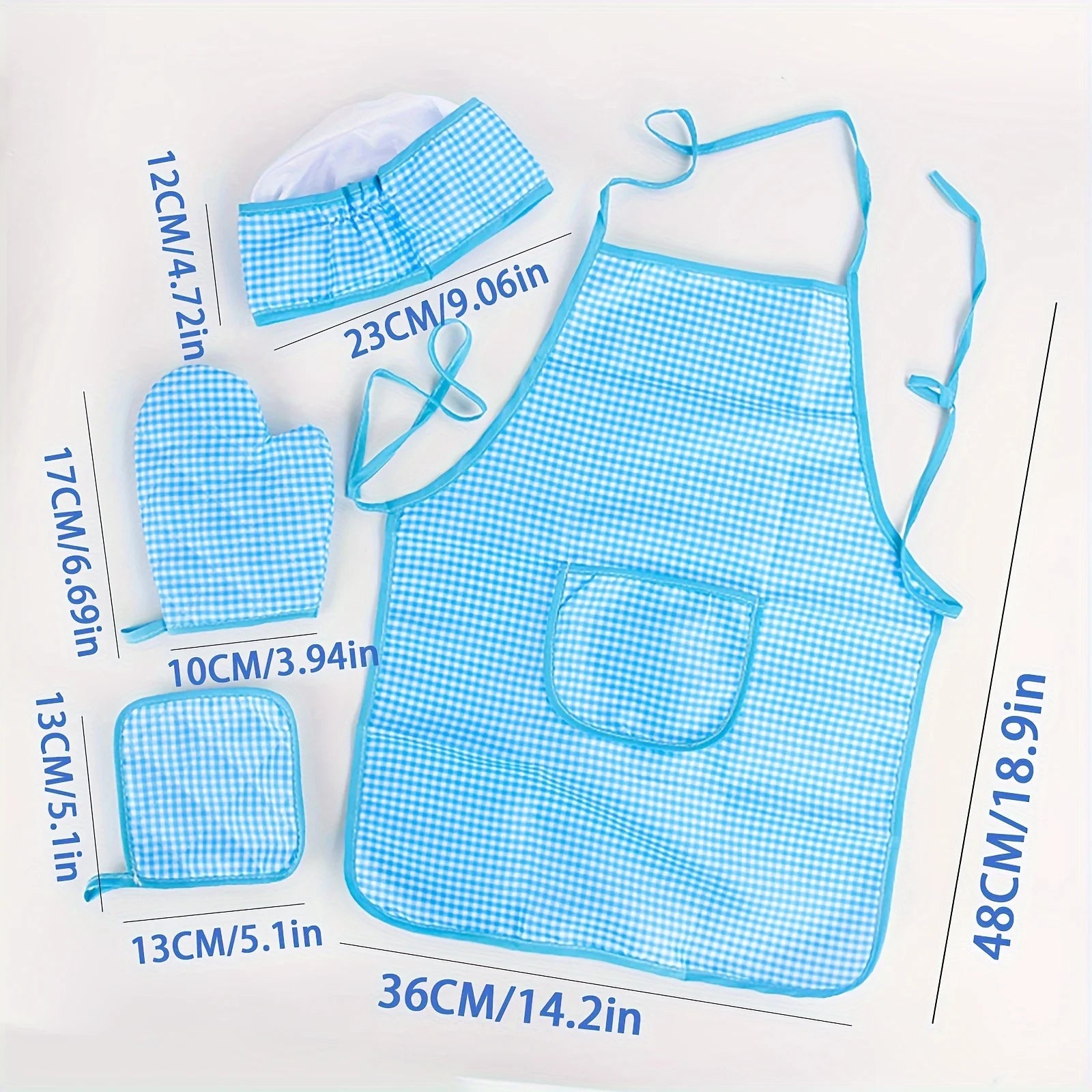 Kids Chef Role Play Set Plaid Apron Cooking Tools Dress Up Kitchen