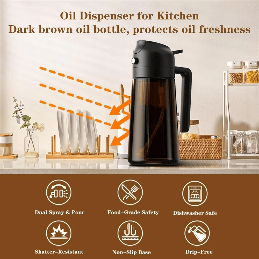 16oz Glass Oil Sprayer & Dispenser - Leakproof Olive Oil Bottle