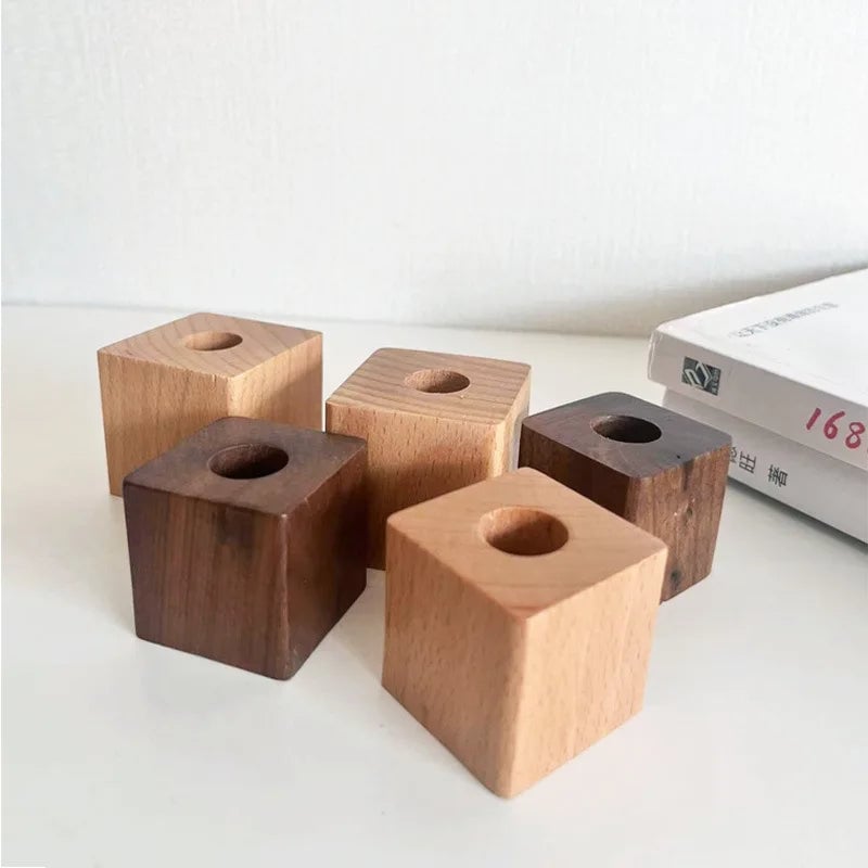 Walnut Wood Square Pen Holder Desk Organizer Pencil Stand Container