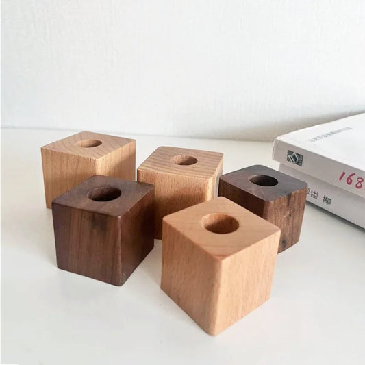 Walnut Wood Square Pen Holder Desk Organizer Pencil Stand Container