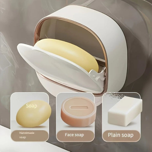 Premium Soap Holder with Lid - No Drill Wall Mount for Shower Bath