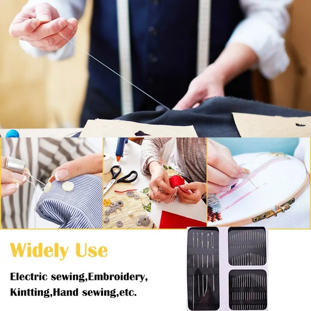 55pc Stainless Steel Big Eye Hand Sewing Needles Set Kit