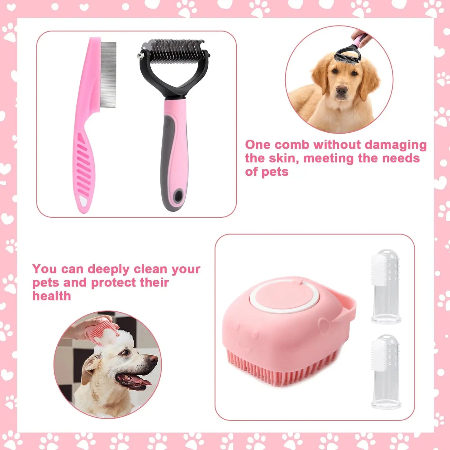 8-Piece Dog Grooming Set: Self-Cleaning Brushes, Nail Clippers & Files