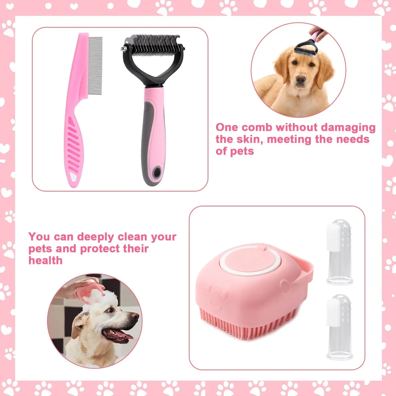 8-Piece Dog Grooming Set: Self-Cleaning Brushes, Nail Clippers & Files