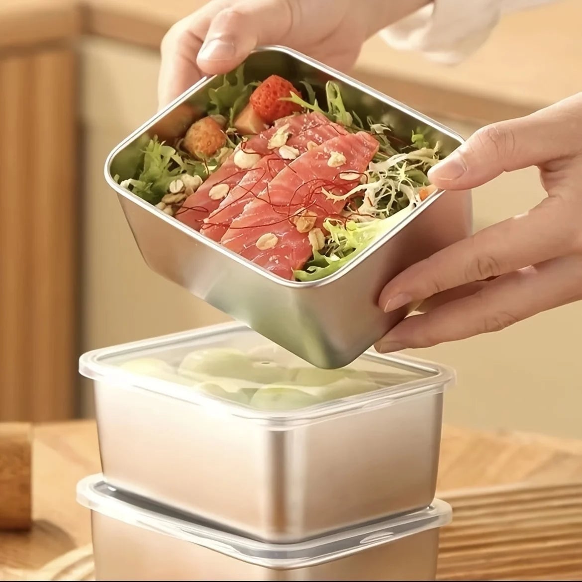 6-Piece Stainless Steel Food Storage Containers - Leakproof & Stackable