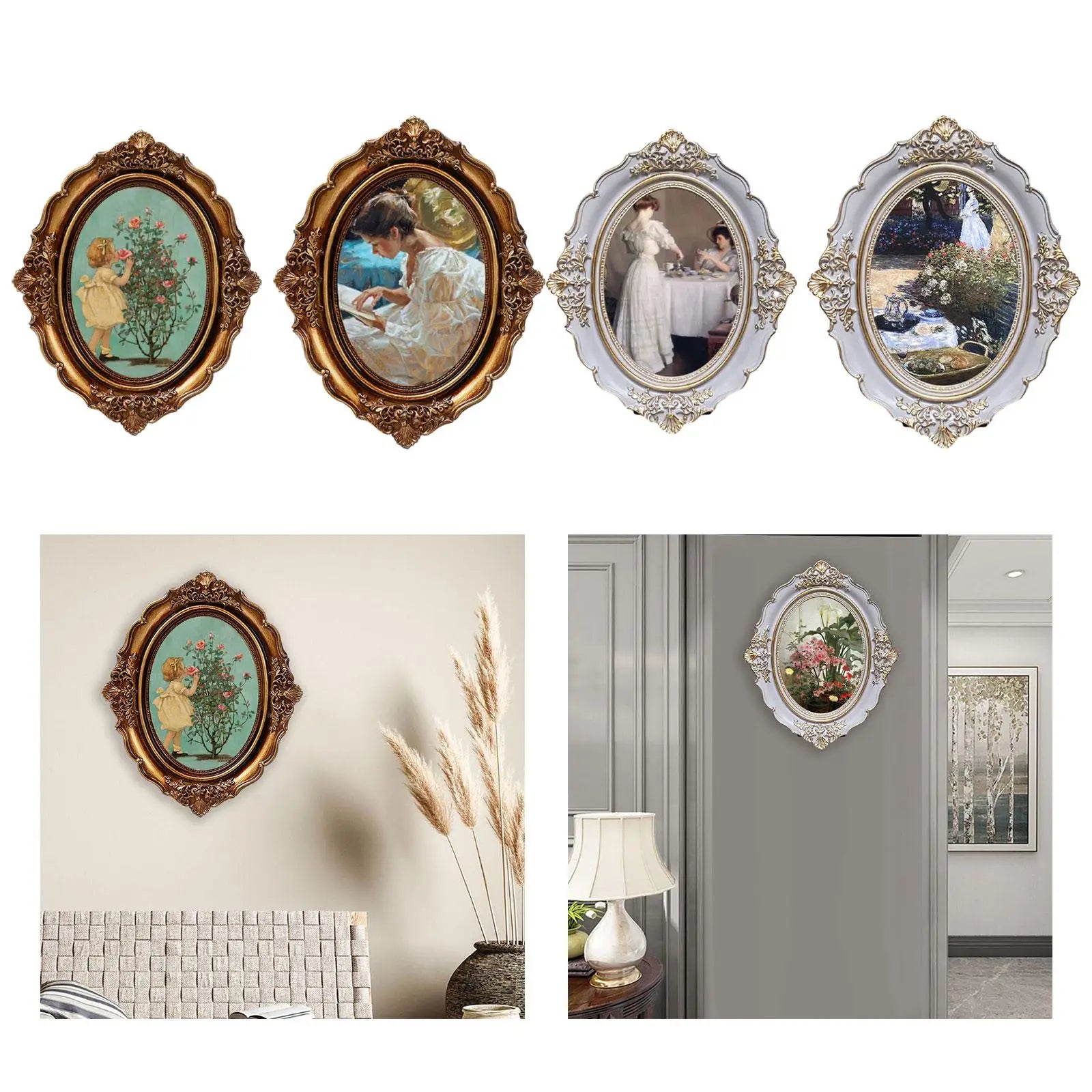 Vintage Baroque Oval Picture Frame - Antique Elegant Tabletop Wall
