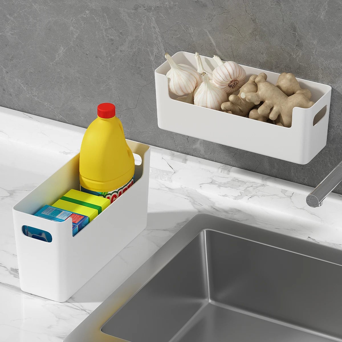 Wall Mount Cabinet Door Storage Box with Cling Film Hooks Bathroom