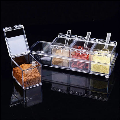 Acrylic Spice Containers Set 4pcs - Clear Seasoning Jars with Lids