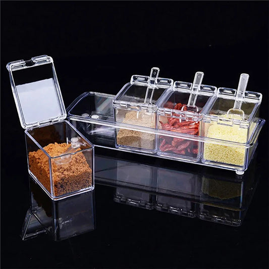 Acrylic Spice Containers Set 4pcs - Clear Seasoning Jars with Lids