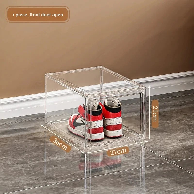 Clear Acrylic Shoe Storage Box Magnetic Flip Lid Stackable Organizer