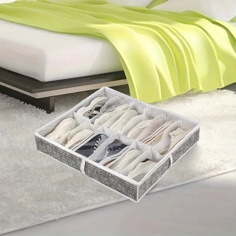 12 Compartment Foldable Transparent Shoe Storage Organizer Box